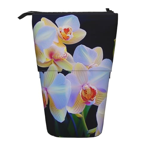 KCGSDEGV Orchideen-Drucke, stehend, erweiterbar, Federmäppchen, Organizer für Schulstifte, Make-up und Reisen, für Studenten und Künstler, Schwarz , Einheitsgröße, Schulranzen von KCGSDEGV