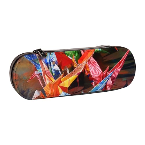 KCGSDEGV Origami-Papier-Kraniche-bedruckte Stifteetui für Schule, Mädchen, Jungen, niedliches Leder-Federmäppchen mit Reißverschluss, Schreibwaren-Organizer-Box, Schwarz , Einheitsgröße, Schulranzen von KCGSDEGV