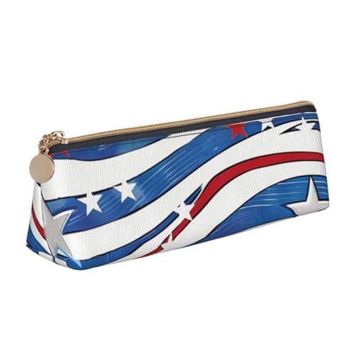 KCGSDEGV Patriotische Sterne Streifen Unabhängigkeitstag Bedrucktes Dreieck-Federmäppchen Niedliches Leder-Federmäppchen Stifteetui Halter Schreibwaren Organizer Box für Schule Mädchen Jungen, weiß, von KCGSDEGV