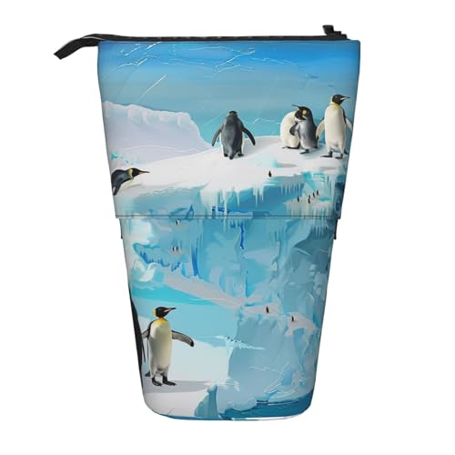 KCGSDEGV Pinguin- und Eisberg-Drucke, stehend, erweiterbar, Federmäppchen, Organizer für Schulstifte, Make-up und Reisen, für Studenten und Künstler, Schwarz , Einheitsgröße, Schulranzen von KCGSDEGV