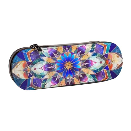 KCGSDEGV Rechteckiges Federmäppchen mit Mandala-Druck für Schule, Mädchen, Jungen, niedliches Leder-Federmäppchen mit Reißverschluss, Schreibwaren-Organizer-Box, Schwarz , Einheitsgröße, Schulranzen von KCGSDEGV