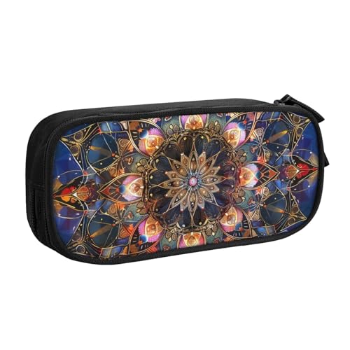KCGSDEGV Rechteckiges Federmäppchen mit Mandala-Kunstdruck für Schule, Mädchen, Jungen, großes Fassungsvermögen, niedliches Federmäppchen, Schreibwaren-Organizer, Box, schwarz, Schwarz , von KCGSDEGV
