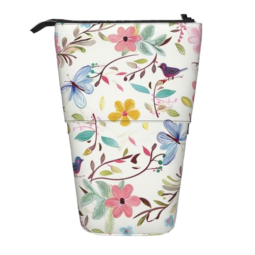 KCGSDEGV Romantisches, ausgefallenes Federmäppchen mit Blumenvögeln und Schmetterlingen, stehend, erweiterbar, Organizer für Schule, Stifte, Make-up und Reisen, für Studenten und Künstler, Schwarz , von KCGSDEGV
