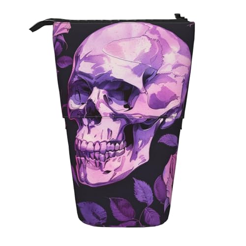 KCGSDEGV Rose Illustration Skull Prints Stehend Erweiterbar Federmäppchen Organizer für Schulstifte, Make-up & Reisen für Studenten & Künstler, Schwarz , Einheitsgröße, Schulranzen von KCGSDEGV