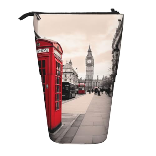 KCGSDEGV Rote Telefonzelle London Street Prints Stehendes erweiterbares Federmäppchen Organizer für Schulstifte, Make-up und Reisen für Studenten und Künstler, Schwarz , Einheitsgröße, Schulranzen von KCGSDEGV