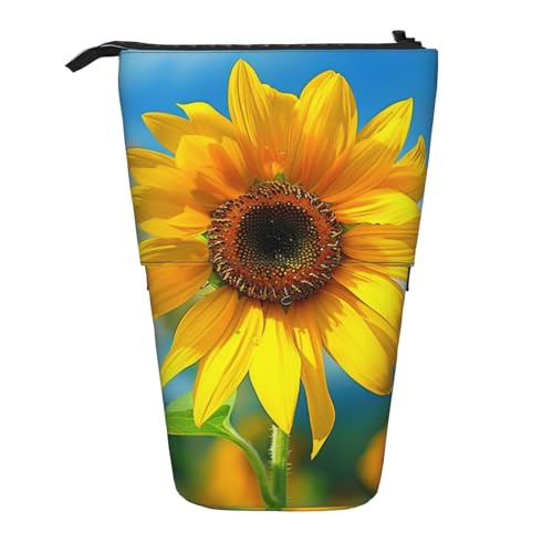 KCGSDEGV Schöne Sonnenblumen-Drucke, stehend, erweiterbar, Federmäppchen, Organizer für Schulstifte, Make-up und Reisen, für Studenten und Künstler, Schwarz , Einheitsgröße, Schulranzen von KCGSDEGV