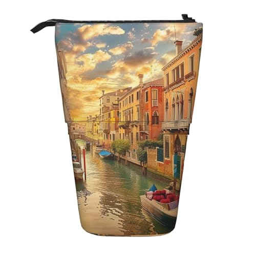 KCGSDEGV Schönes Federmäppchen mit Venedigkanalblick, stehend, erweiterbar, Organizer für Schulstifte, Make-up und Reisen, für Studenten und Künstler, Schwarz , Einheitsgröße, Schulranzen von KCGSDEGV