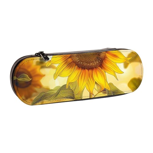 KCGSDEGV Schönes Federmäppchen mit gelbem Sonnenblumen-Aufdruck für Schule, Mädchen, Jungen, niedliches Leder-Federmäppchen mit Reißverschluss, Schreibwaren-Organizer-Box, Schwarz , Einheitsgröße, von KCGSDEGV