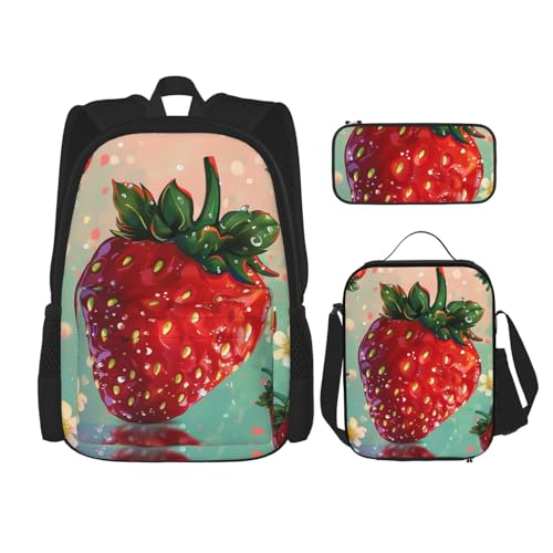 KCGSDEGV Schultaschen-Set mit Naturblumen, Berg, Sonnenuntergang, bedruckt, 3-teilig, Büchertaschen-Set mit Lunch-Tasche, Federmäppchen, niedliches Studentenrucksack-Set für Teenager, Mädchen, Jungen von KCGSDEGV