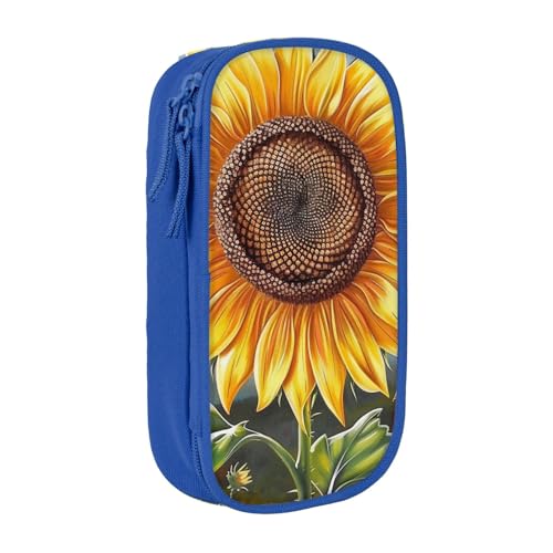 KCGSDEGV Schwarzes Federmäppchen mit Aufdruck "You are My Sunshine Sunflower", großes Fassungsvermögen, niedliches Federmäppchen, Schreibwaren-Organizer, Box für Schule, Mädchen, Jungen, blau, von KCGSDEGV