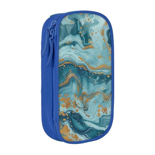 KCGSDEGV Schwarzes Federmäppchen mit Azurit-Blaugrün und Folie, Gold, Öl-Marmor-Muster, großes Fassungsvermögen, niedliches Federmäppchen, Schreibwaren-Organizer, Box für Schule, Mädchen, Jungen, von KCGSDEGV