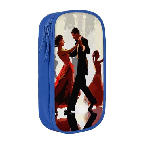 KCGSDEGV Schwarzes Federmäppchen mit Ballsaal-Tanzdruck, großes Fassungsvermögen, niedliches Federmäppchen, Schreibwaren-Organizer, Box für Schule, Mädchen, Jungen, blau, Einheitsgröße, Schulranzen von KCGSDEGV