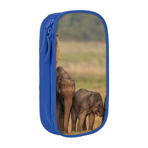 KCGSDEGV Schwarzes Federmäppchen mit Elefantenfamilie bedruckt, großes Fassungsvermögen, niedliches Federmäppchen, Schreibwaren-Organizer, Box für Schule, Mädchen, Jungen, blau, Einheitsgröße, von KCGSDEGV