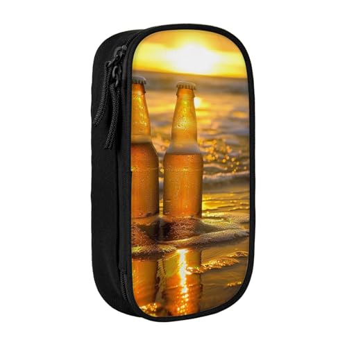 KCGSDEGV Schwarzes Federmäppchen mit Flaschen, Bier, Strand, Sonnenuntergang, Zeit, bedruckt, große Kapazität, niedliches Federmäppchen, Halter, Schreibwaren-Organizer, Box für Schule, Mädchen, KCGSDEGV Schwarzes Federmäppchen mit Flaschen, Bier, Strand, Sonnenuntergang, Zeit, bedruckt, große Kapazität, niedliches Federmäppchen, Halter, Schreibwaren-Organizer, Box für Schule, Mädchen, von KCGSDEGV