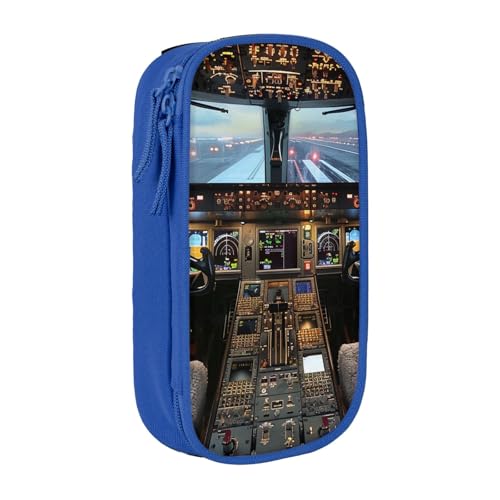 KCGSDEGV Schwarzes Federmäppchen mit Flugzeug-Cockpit, großes Fassungsvermögen, niedliches Federmäppchen, Schreibwaren-Organizer, Box für Schule, Mädchen, Jungen, blau, Einheitsgröße, Schulranzen von KCGSDEGV