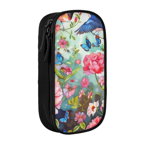 KCGSDEGV Schwarzes Federmäppchen mit Garten mit Vögeln und Blumen, großes Fassungsvermögen, niedliches Federmäppchen, Schreibwaren-Organizer, Box für Schule, Mädchen, Jungen, Schwarz , Einheitsgröße, von KCGSDEGV
