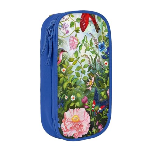 KCGSDEGV Schwarzes Federmäppchen mit Garten mit Vögeln und Blumen, großes Fassungsvermögen, niedliches Federmäppchen, Schreibwaren-Organizer, Box für Schule, Mädchen, Jungen, blau, Einheitsgröße, von KCGSDEGV