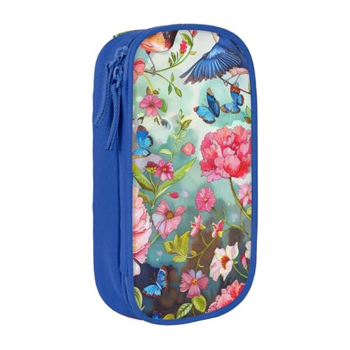 KCGSDEGV Schwarzes Federmäppchen mit Garten mit Vögeln und Blumen, großes Fassungsvermögen, niedliches Federmäppchen, Schreibwaren-Organizer, Box für Schule, Mädchen, Jungen, blau, Einheitsgröße, von KCGSDEGV