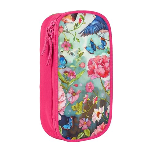 KCGSDEGV Schwarzes Federmäppchen mit Garten mit Vögeln und Blumen, großes Fassungsvermögen, niedliches Federmäppchen, Schreibwaren-Organizer, Box für Schule, Mädchen, Jungen, rose, Einheitsgröße, von KCGSDEGV