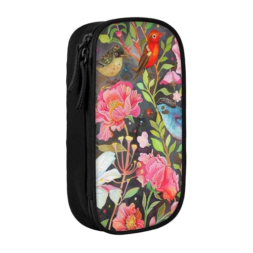KCGSDEGV Schwarzes Federmäppchen mit Garten mit Vogel und Blume, großes Fassungsvermögen, niedliches Federmäppchen, Schreibwaren-Organizer, Box für Schule, Mädchen, Jungen, Schwarz , Einheitsgröße, von KCGSDEGV