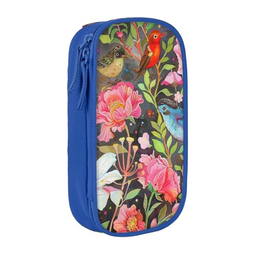 KCGSDEGV Schwarzes Federmäppchen mit Garten mit Vogel und Blume, großes Fassungsvermögen, niedliches Federmäppchen, Schreibwaren-Organizer, Box für Schule, Mädchen, Jungen, blau, Einheitsgröße, von KCGSDEGV