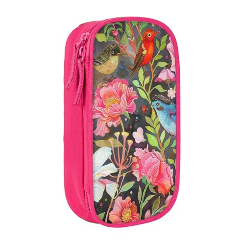 KCGSDEGV Schwarzes Federmäppchen mit Garten mit Vogel und Blume, großes Fassungsvermögen, niedliches Federmäppchen, Schreibwaren-Organizer, Box für Schule, Mädchen, Jungen, rose, Einheitsgröße, von KCGSDEGV