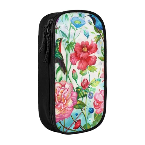 KCGSDEGV Schwarzes Federmäppchen mit Garten mit Vogel und Blumen, großes Fassungsvermögen, niedliches Federmäppchen, Schreibwaren-Organizer, Box für Schule, Mädchen, Jungen, Schwarz , Einheitsgröße, von KCGSDEGV