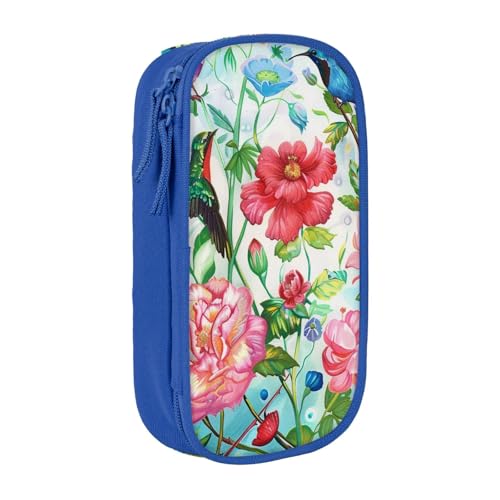 KCGSDEGV Schwarzes Federmäppchen mit Garten mit Vogel und Blumen, großes Fassungsvermögen, niedliches Federmäppchen, Schreibwaren-Organizer, Box für Schule, Mädchen, Jungen, blau, Einheitsgröße, von KCGSDEGV