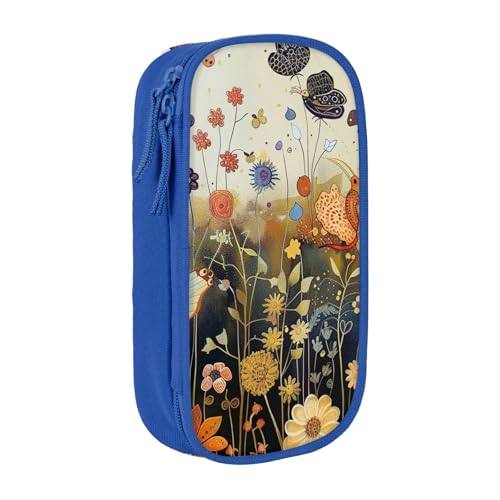 KCGSDEGV Schwarzes Federmäppchen mit Henne fliegenden Schmetterlingen unter Blumen, großes Fassungsvermögen, niedliches Federmäppchen, Schreibwaren-Organizer, Box für Schule, Mädchen, Jungen, blau, von KCGSDEGV