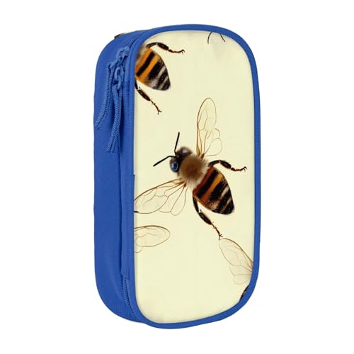 KCGSDEGV Schwarzes Federmäppchen mit Honigbienen-Druck, großes Fassungsvermögen, niedliches Federmäppchen, Schreibwaren-Organizer, Box für Schule, Mädchen, Jungen, blau, Einheitsgröße, Schulranzen von KCGSDEGV