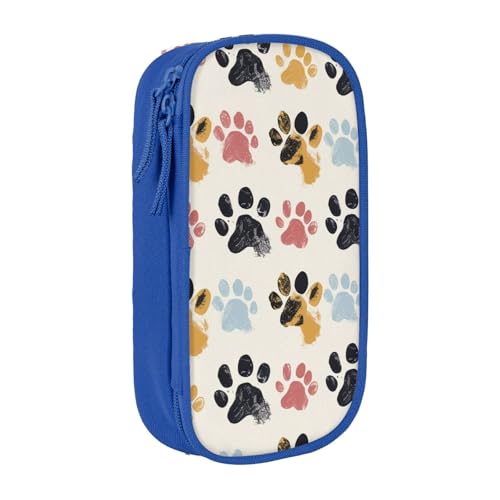 KCGSDEGV Schwarzes Federmäppchen mit Hundepfotenmuster, großes Fassungsvermögen, niedliches Federmäppchen, Schreibwaren-Organizer, Box für Schule, Mädchen, Jungen, blau, Einheitsgröße, Schulranzen von KCGSDEGV