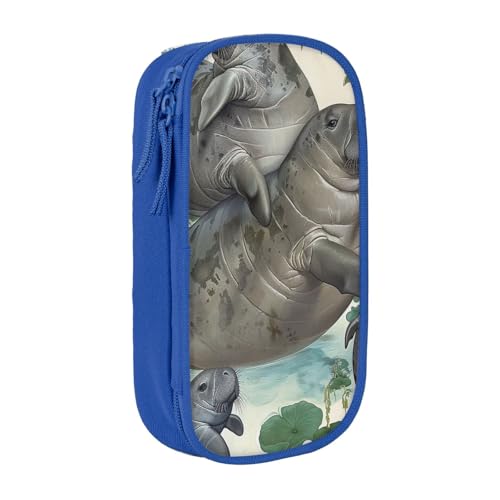 KCGSDEGV Schwarzes Federmäppchen mit Kaninchen-Manatees-Druck, großes Fassungsvermögen, niedliches Federmäppchen, Schreibwaren-Organizer, Box für Schule, Mädchen, Jungen, blau, Einheitsgröße, von KCGSDEGV