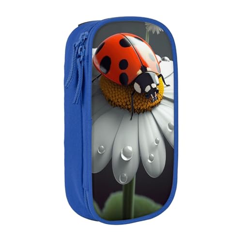 KCGSDEGV Schwarzes Federmäppchen mit Marienkäfer-Druck, großes Fassungsvermögen, niedliches Federmäppchen, Schreibwaren-Organizer, Box für Schule, Mädchen, Jungen, blau, Einheitsgröße, Schulranzen von KCGSDEGV