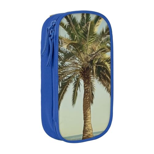 KCGSDEGV Schwarzes Federmäppchen mit Palmen-Motiv, tropisch bedruckt, großes Fassungsvermögen, niedliches Federmäppchen, Schreibwaren-Organizer, Box für Schule, Mädchen, Jungen, blau, Einheitsgröße, von KCGSDEGV