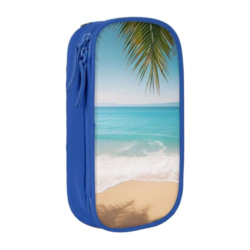 KCGSDEGV Schwarzes Federmäppchen mit Palmenblättern, großes Fassungsvermögen, niedliches Federmäppchen, Schreibwaren-Organizer, Box für Schule, Mädchen, Jungen, blau, Einheitsgröße, Schulranzen von KCGSDEGV