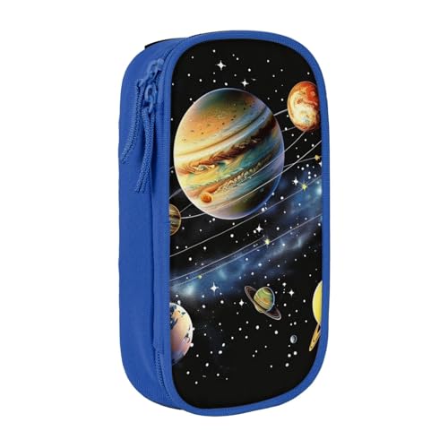 KCGSDEGV Schwarzes Federmäppchen mit Planeten, Sternen und Galaxie, großes Fassungsvermögen, niedliches Federmäppchen, Schreibwaren-Organizer, Box für Schule, Mädchen, Jungen, blau, Einheitsgröße, von KCGSDEGV