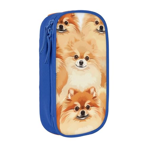 KCGSDEGV Schwarzes Federmäppchen mit Pomeranian-Muster, großes Fassungsvermögen, niedliches Federmäppchen, Schreibwaren-Organizer, Box für Schule, Mädchen, Jungen, blau, Einheitsgröße, Schulranzen von KCGSDEGV