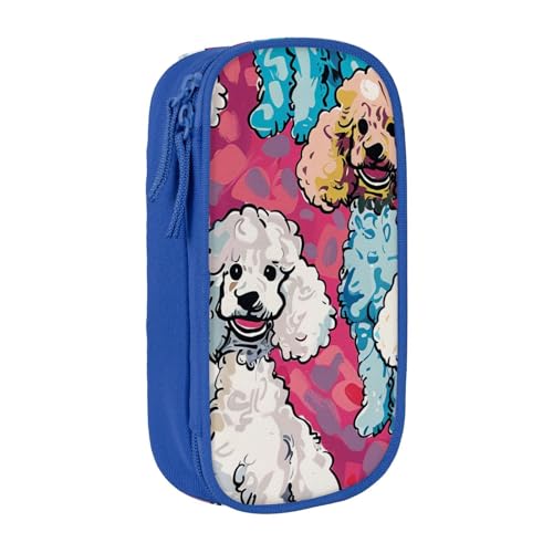 KCGSDEGV Schwarzes Federmäppchen mit Pudelhunden bedruckt, großes Fassungsvermögen, niedliches Federmäppchen, Schreibwaren-Organizer, Box für Schule, Mädchen, Jungen, blau, Einheitsgröße, Schulranzen von KCGSDEGV