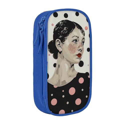 KCGSDEGV Schwarzes Federmäppchen mit Punktemuster, großes Fassungsvermögen, niedliches Federmäppchen, Schreibwaren-Organizer, Box für Schule, Mädchen, Jungen, blau, Einheitsgröße, Schulranzen von KCGSDEGV