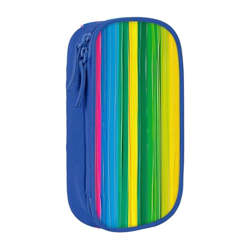 KCGSDEGV Schwarzes Federmäppchen mit Regenbogenfarben-Streifen, großes Fassungsvermögen, niedliches Federmäppchen, Schreibwaren-Organizer, Box für Schule, Mädchen, Jungen, blau, Einheitsgröße, von KCGSDEGV