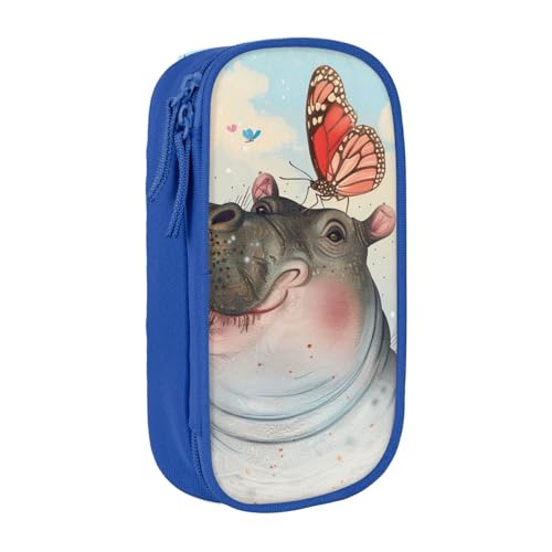 KCGSDEGV Schwarzes Federmäppchen mit Schmetterling und Nilpferd, großes Fassungsvermögen, niedliches Federmäppchen, Schreibwaren-Organizer, Box für Schule, Mädchen, Jungen, blau, Einheitsgröße, von KCGSDEGV