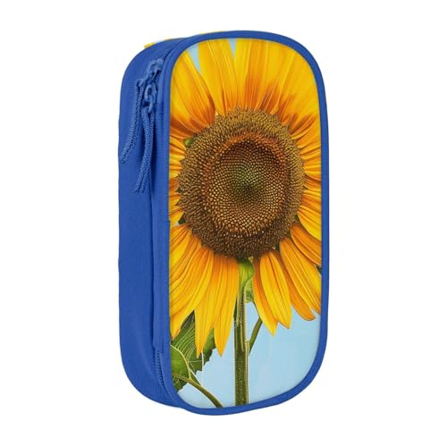 KCGSDEGV Schwarzes Federmäppchen mit Sonnenblumen-Aufdruck, großes Fassungsvermögen, niedliches Federmäppchen, Schreibwaren-Organizer, Box für Schule, Mädchen, Jungen, blau, Einheitsgröße, Schulranzen von KCGSDEGV