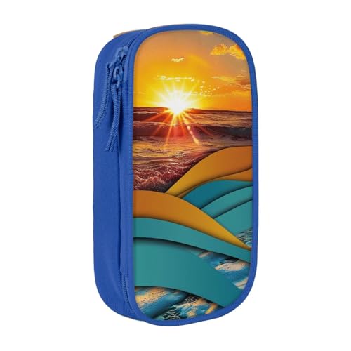 KCGSDEGV Schwarzes Federmäppchen mit Sonnenuntergang und Sonnenaufgang mit Meereswellen, großes Fassungsvermögen, niedliches Federmäppchen, Schreibwaren-Organizer, Box für Schule, Mädchen, Jungen, von KCGSDEGV