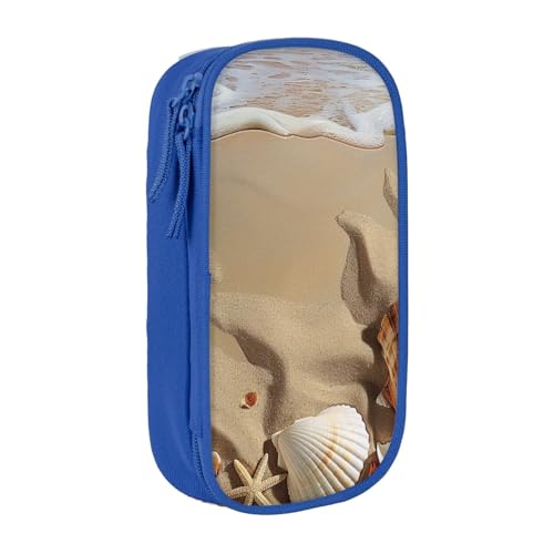 KCGSDEGV Schwarzes Federmäppchen mit Strandmuschel, Sanddruck, großes Fassungsvermögen, niedliches Federmäppchen, Schreibwaren-Organizer, Box für Schule, Mädchen, Jungen, blau, Einheitsgröße, von KCGSDEGV