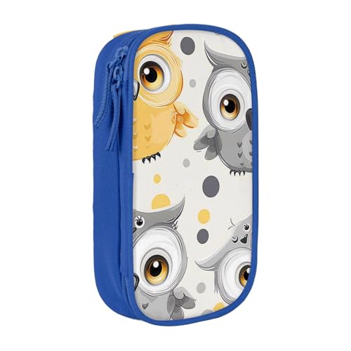 KCGSDEGV Schwarzes Federmäppchen mit Tier-Cartoon-Eulen, niedlicher Druck, großes Fassungsvermögen, niedliches Federmäppchen, Halter, Schreibwaren-Organizer, Box für Schule, Mädchen, Jungen, blau, von KCGSDEGV