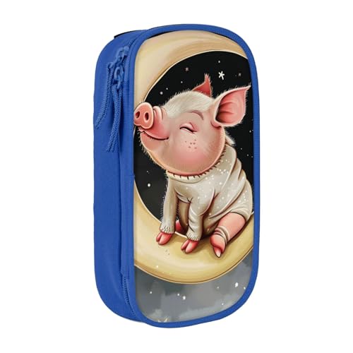 KCGSDEGV Schwarzes Federmäppchen mit Tieren auf dem Mond, bedruckt, großes Fassungsvermögen, niedliches Federmäppchen, Schreibwaren-Organizer, Box für Schule, Mädchen, Jungen, blau, Einheitsgröße, von KCGSDEGV