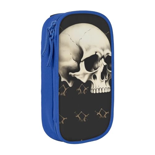 KCGSDEGV Schwarzes Federmäppchen mit Totenkopf-Aufdruck, großes Fassungsvermögen, niedliches Federmäppchen, Schreibwaren-Organizer, Box für Schule, Mädchen, Jungen, blau, Einheitsgröße, Schulranzen von KCGSDEGV