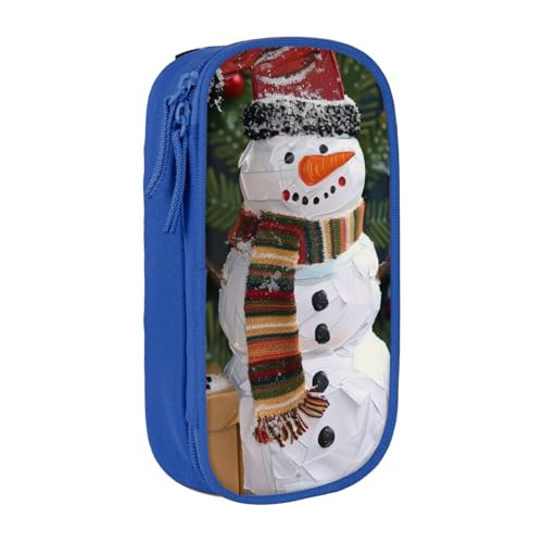 KCGSDEGV Schwarzes Federmäppchen mit Weihnachts-Karton, Schneemann-Druck, großes Fassungsvermögen, niedliches Federmäppchen, Schreibwaren-Organizer, Box für Schule, Mädchen, Jungen, blau, von KCGSDEGV