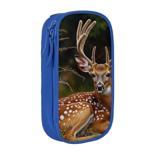 KCGSDEGV Schwarzes Federmäppchen mit Weißschwanz-Rehkitz in Wildnis, Hirsch bedruckt, großes Fassungsvermögen, niedliches Federmäppchen, Schreibwaren-Organizer, Box für Schule, Mädchen, Jungen, blau, von KCGSDEGV