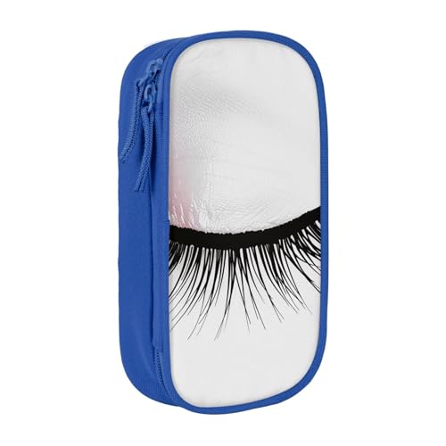 KCGSDEGV Schwarzes Federmäppchen mit Wimpernlippe, weiß bedruckt, großes Fassungsvermögen, niedliches Federmäppchen, Schreibwaren-Organizer, Box für Schule, Mädchen, Jungen, blau, Einheitsgröße, von KCGSDEGV